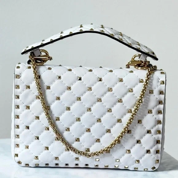 Valentino Garavani Rockstud Spike VLTN  Leather Medium Chain Top Handle Purse - Picture 8 of 16